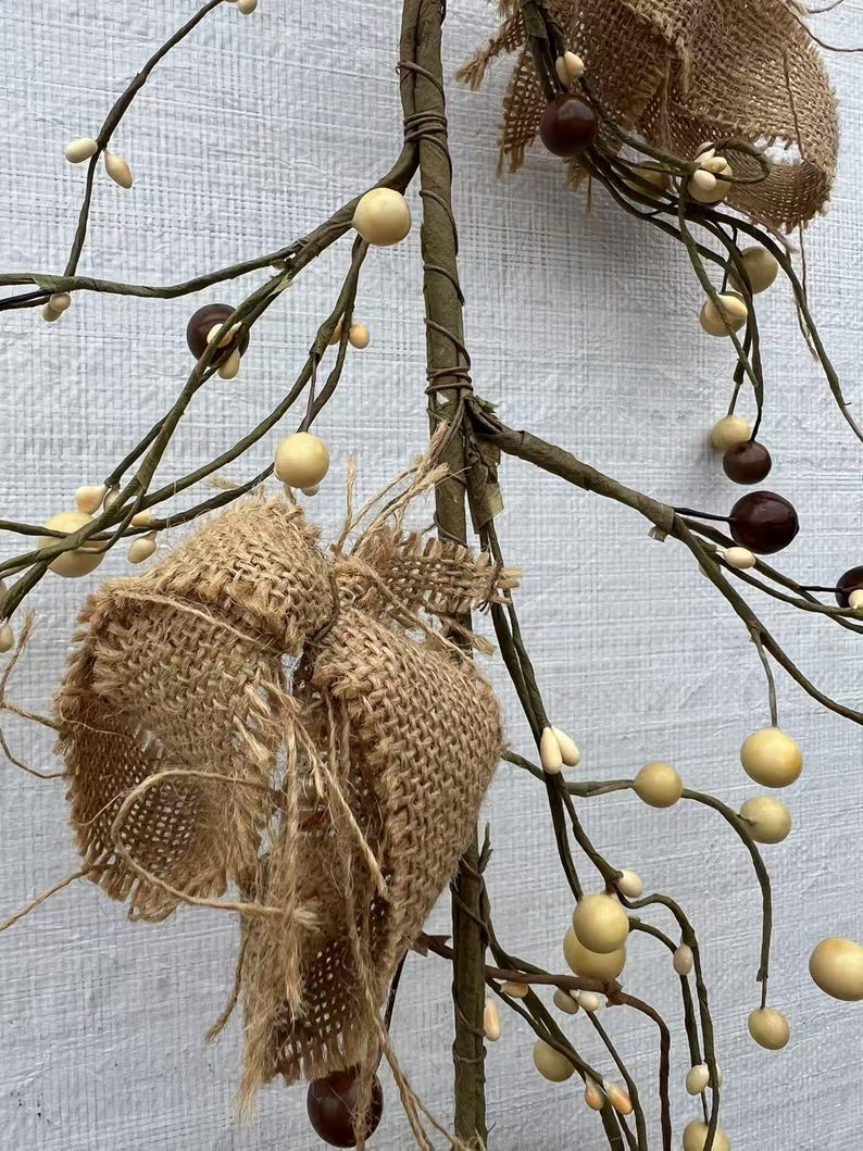 Rustic Roses With Pip Rustic 5ft Pip Berry Garland With Burlap Roses, Farmhouse Country Decor ...