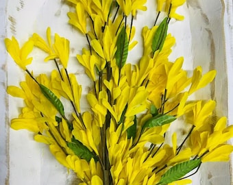 Silk  Forsythia Stem 22” Yellow Artificial Spring Branch Easter Floral Arrangement Decor