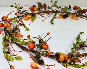 60 Inch Fall Garland with Pumpkins Acorns Pinecones Leaves Berries for Autumn Decor