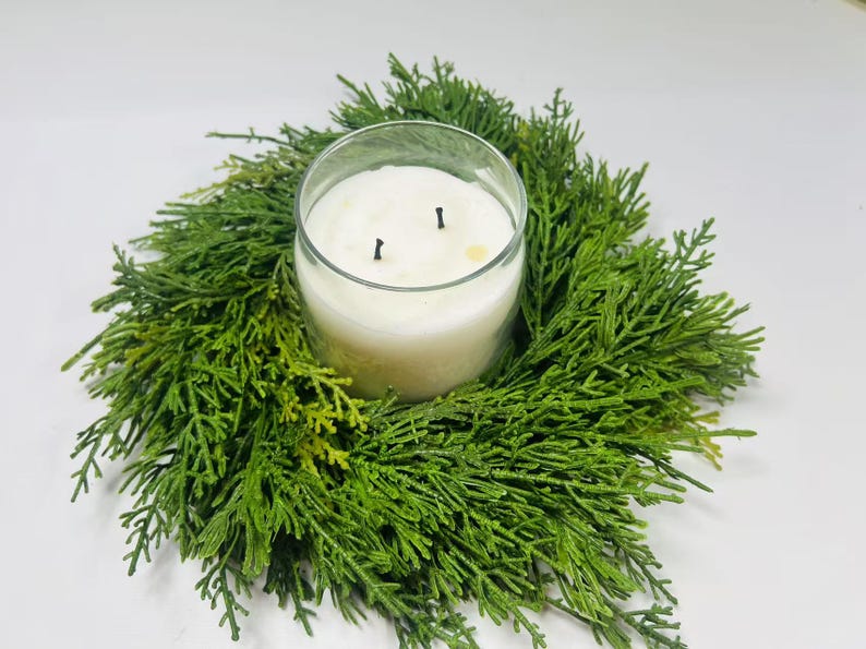 Real Touch Cedar Candle Ring Wreath 45 Inch Mini Greenery Christmas Table Deco