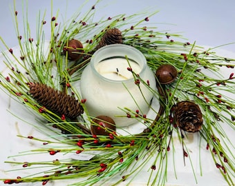 Rustic Pinecone Red Berry Mini Wreath,  6.5” Christmas Candle Ring Holiday Decor