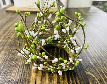 Green & White Pip Berry Candle Ring: Rustic Farmhouse Decor (2.5 Inch)