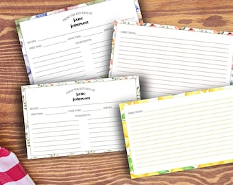 Tarjetas de recetas con estampado de acuarela personalizado: Tarjeta impresa personalizada de 6 x 3,75