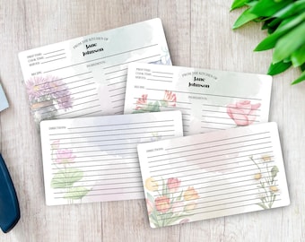 Tarjetas de recetas con flores de nacimiento personalizadas: Diseño floral personalizado, tarjeta impresa de 6 x 3,75
