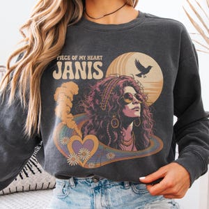 Janis Joplin Shirt - Retro Vintage Classic Rock Graphic Sweatshirt, Music Legend Tribute Comfort Colors Crewneck, Hippie Boho Festival Top