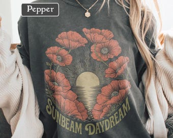 Camiseta bohemia con flores silvestres, camiseta con gráfico botánico retro, camiseta hippie vintage Sunbeam Daydream Comfort Colors Nature Cottagecore