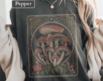 Vintage Mushroom T-Shirt Comfort Colors | Cottagecore Graphic Tee | Magic Mushrooms Nature Shirt, Trippy Shrooms Art, Forest Aesthetic