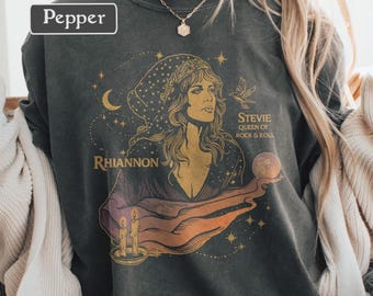 Boho T-Shirt | Witchy Graphic Tee | Vintage Band T-Shirt | Music Inspired Comfort Colors® Shirt in Pepper | Celestial Festival Top