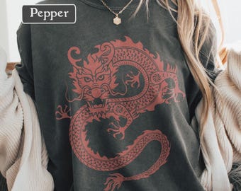 Dragon Shirt - Asian Dragon Graphic Tee, Vintage Tattoo Style Mythical Creature T-Shirt, Retro Boho Festival Comfort Colors Top Men Women