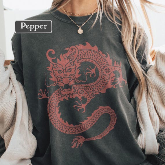 Dragon Shirt - Asian Dragon Graphic Tee, Vintage Tattoo Style Mythical Creature T-Shirt, Retro Boho Festival Comfort Colors Top Men Women