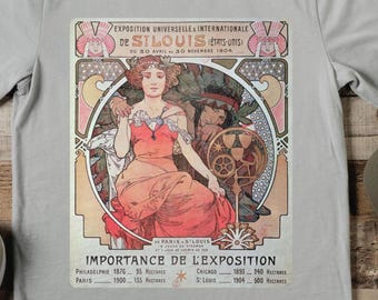 Camiseta vintage de la Feria Mundial, póster de la Exposición de San Luis de 1904, camiseta gráfica de Historia Oculta, Art Nouveau de Alphonse Mucha, Tartaria