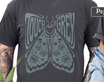 Psychedelic Jam Band T-Shirt, Vintage Moth Graphic Tee, Retro 70s Rock Poster Style Shirt, Gothic Roses Skull Art, Comfort Colors