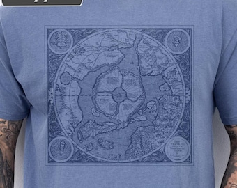 Camiseta de la Tierra plana, camiseta de mapa vintage, camisetas de proyección de Mercator, camiseta de Tartaria para hombre, camiseta de conspiración, camiseta de Truther, camiseta de historia oculta