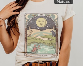 The Moon Tarot Card T-Shirt - Bella Canvas, Mystical Vintage Tarot Tee, Art Nouveau Style, Celestial Graphic Shirt, Esoteric Boho Moon Shirt