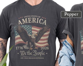 Camiseta del 250.º aniversario de Estados Unidos (1776-2026), camiseta "We The People" con águila patriótica, camiseta vintage con bandera estadounidense del 4 de julio