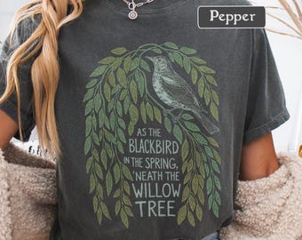 Camiseta vintage de mirlo para mujer, con pájaros, naturaleza y música, estilo bohemio, con colores cómodos, unisex, inspirada en la música.