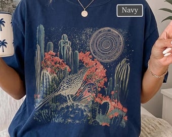 Boho Arizona Desert Shirt, Bird Graphic Tee, Southwest Cactus Wildflower T-Shirt, Vintage Western Nature Tee, Comfort Colors Graphic Shirt