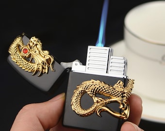 Ryujin / Drachen Sturmfeuerzeug mit kunstvoller japanischer Verzierung und nachfüllbarem Butansystem