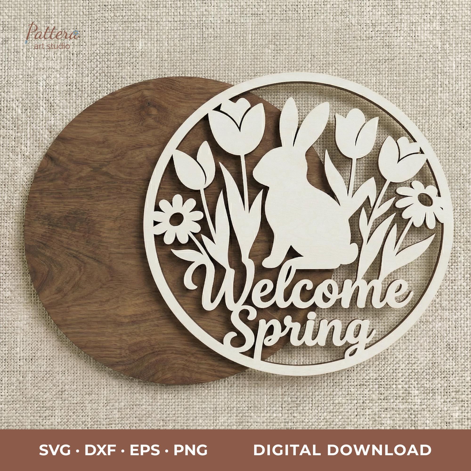 Layered Spring Bunny Door Hanger SVG – Round Laser Cut Sign File ...