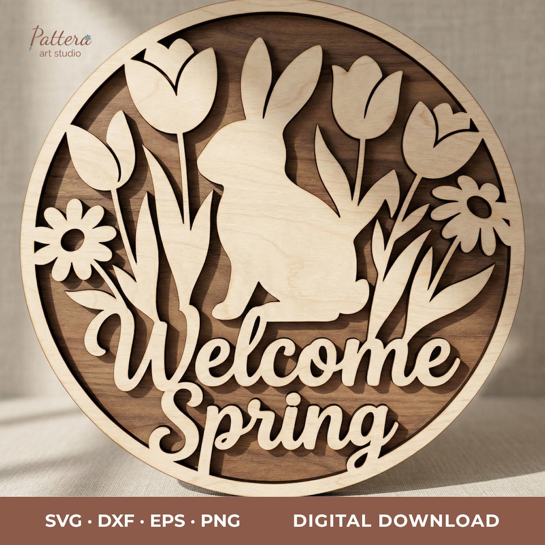 Layered Spring Bunny Door Hanger SVG – Round Laser Cut Sign File ...