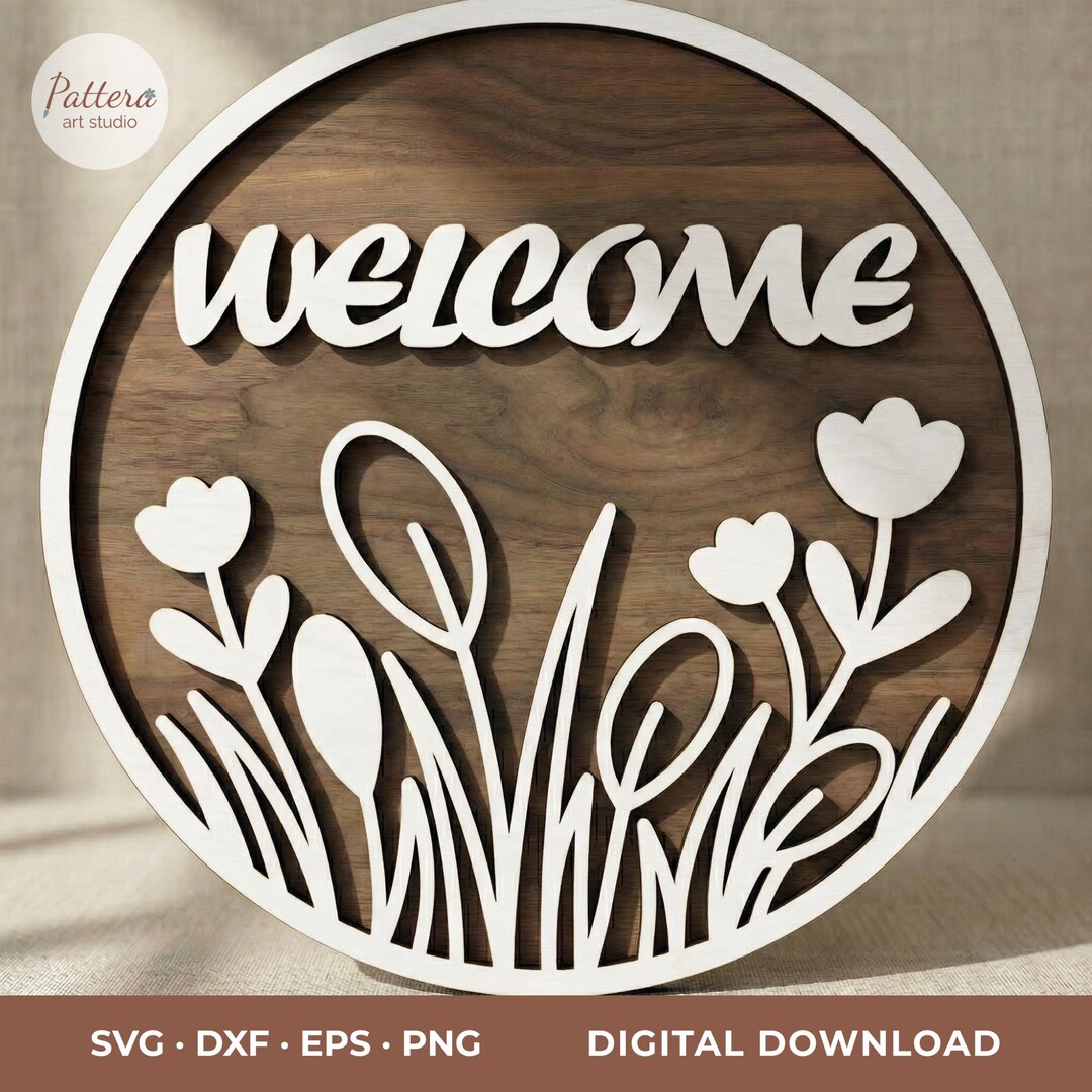 Welcome Door Sign Svg Laser Cut File, Layered Welcome Sign Svg, Round ...