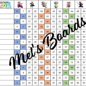 Puede incluir: Una tarjeta de bingo con una cuadrícula de números y el texto "Mel's Boards". La tarjeta tiene un diseño colorido con imágenes de mujeres mayores en la fila superior. Los números están dispuestos en formato de cuadrícula.