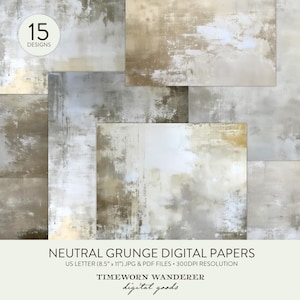 Neutral Grungy Junk Journal Pages, Distressed Digital Papers, Junk Journal Basic Papers, Abstract Pages, Concrete Grunge, Gray, Beige, Ivory