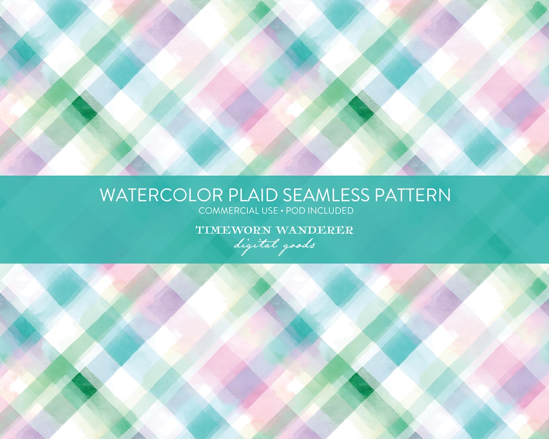 Pastel Plaid Seamless Pattern, Pink Aqua Green Watercolor Xmas Digital ...