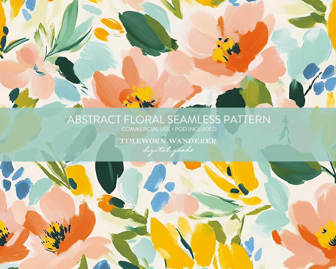 Abstract Floral Seamless Pattern, Summer Flowers Digital Pattern, Peach ...