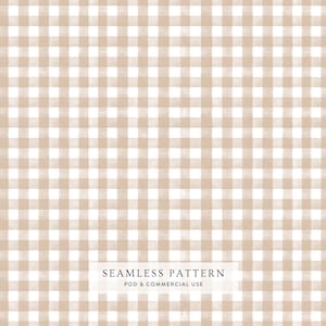Könnte beinhalten: Ein nahtloses Muster mit einem sich wiederholenden Vichy-Karo-Design in sanftem Beige und Weiß. Das Gitter besteht aus sich kreuzenden horizontalen und vertikalen Linien mit Aquarelltextur. Der Text SEAMLESS PATTERN POD & COMMERCIAL USE ist sichtbar.