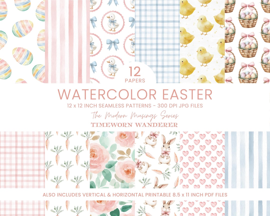 Watercolor Easter Seamless Patterns, Pastel Spring Digital Paper Pack ...