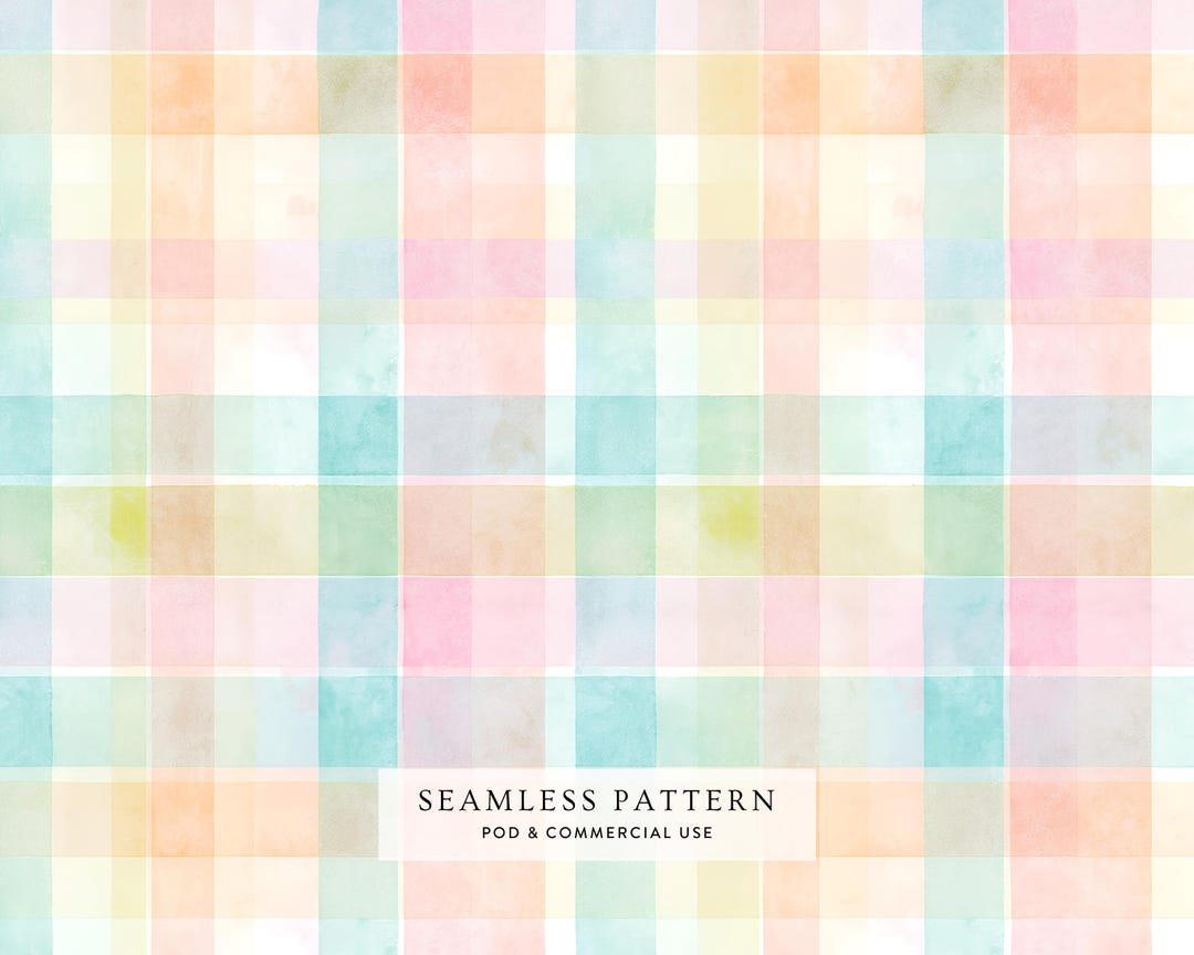 Pastel Watercolor Plaid Seamless Pattern, Gingham Check Digital Paper ...