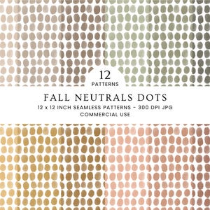 Neutral Fall Seamless Pattern Set, Watercolor Dot Digital Paper Pack, Autumn Earth Tone Scrapbook Paper, Beige Sage Orange, Commercial Use