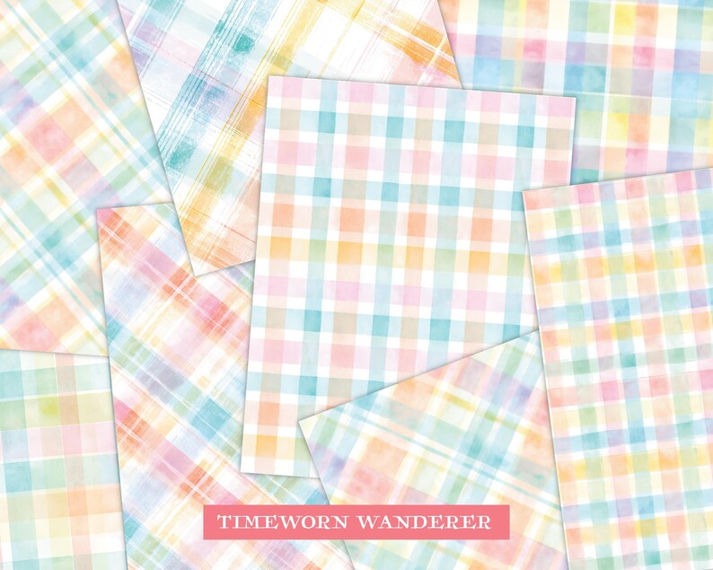 Pastel Plaid Seamless Patterns, Watercolor Plaid Digital Paper Pack ...