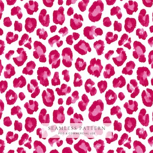 Pink Leopard Print Seamless Pattern, Watercolor Animal Print Digital Paper, Valentine Pink Background, Commercial Use