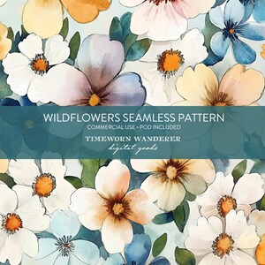 Wildflower Garden Floral Digital Pattern, Watercolor Flowers Seamless Pattern, Flowers Digital Paper, Seamless Pattern POD Commercial Use