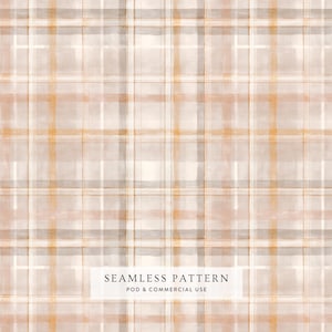 Höstpläd sömlöst mönster, beige orange akvarell digital JPG, hösttartan scrapbookpapper, rustik Thanksgiving-fil