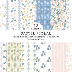 Pastelbloemen babyshower naadloze patronen, lente plakboek digitaal papierpakket, kinderkamerafdrukken, cottagecore-bloemen, commercieel gebruik