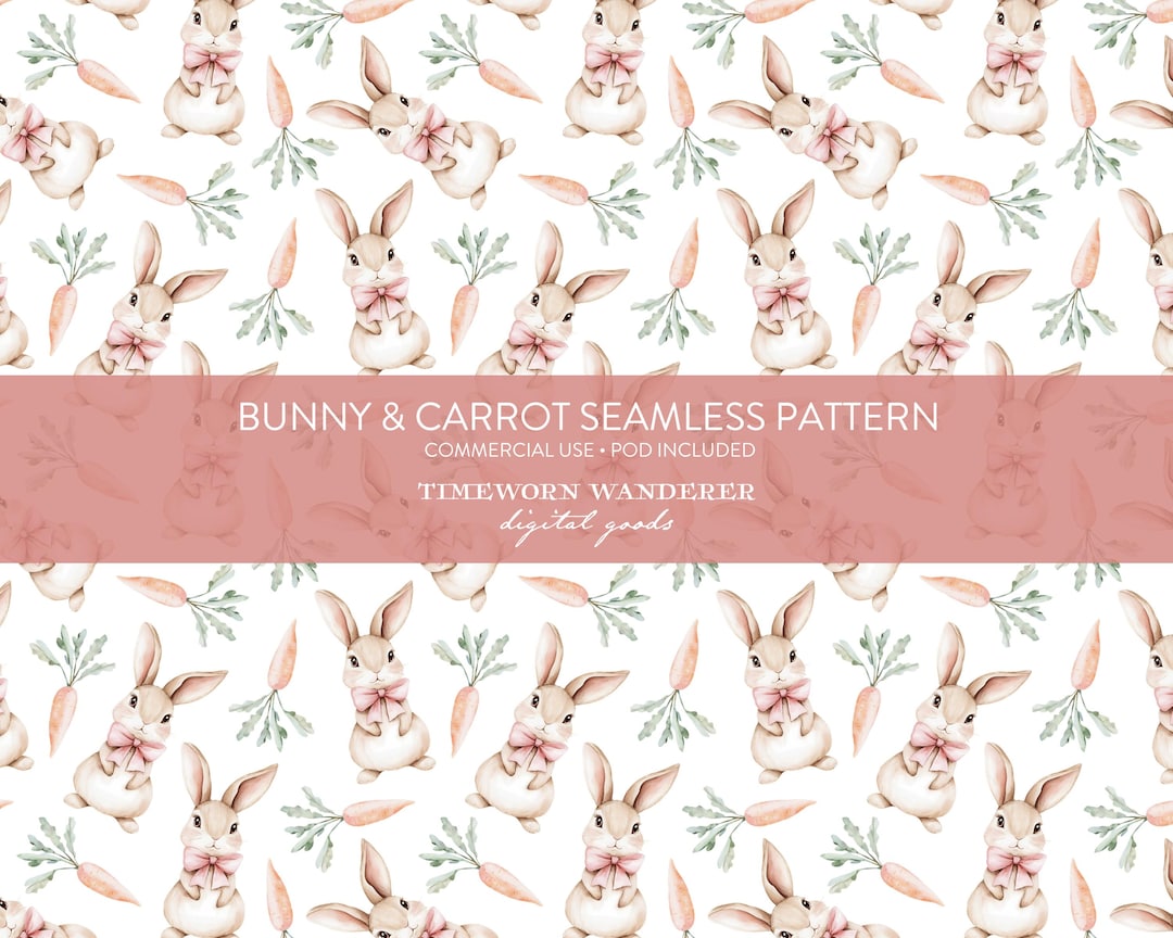 Watercolor Bunny Seamless Pattern, Easter Rabbit and Carrots Digital ...
