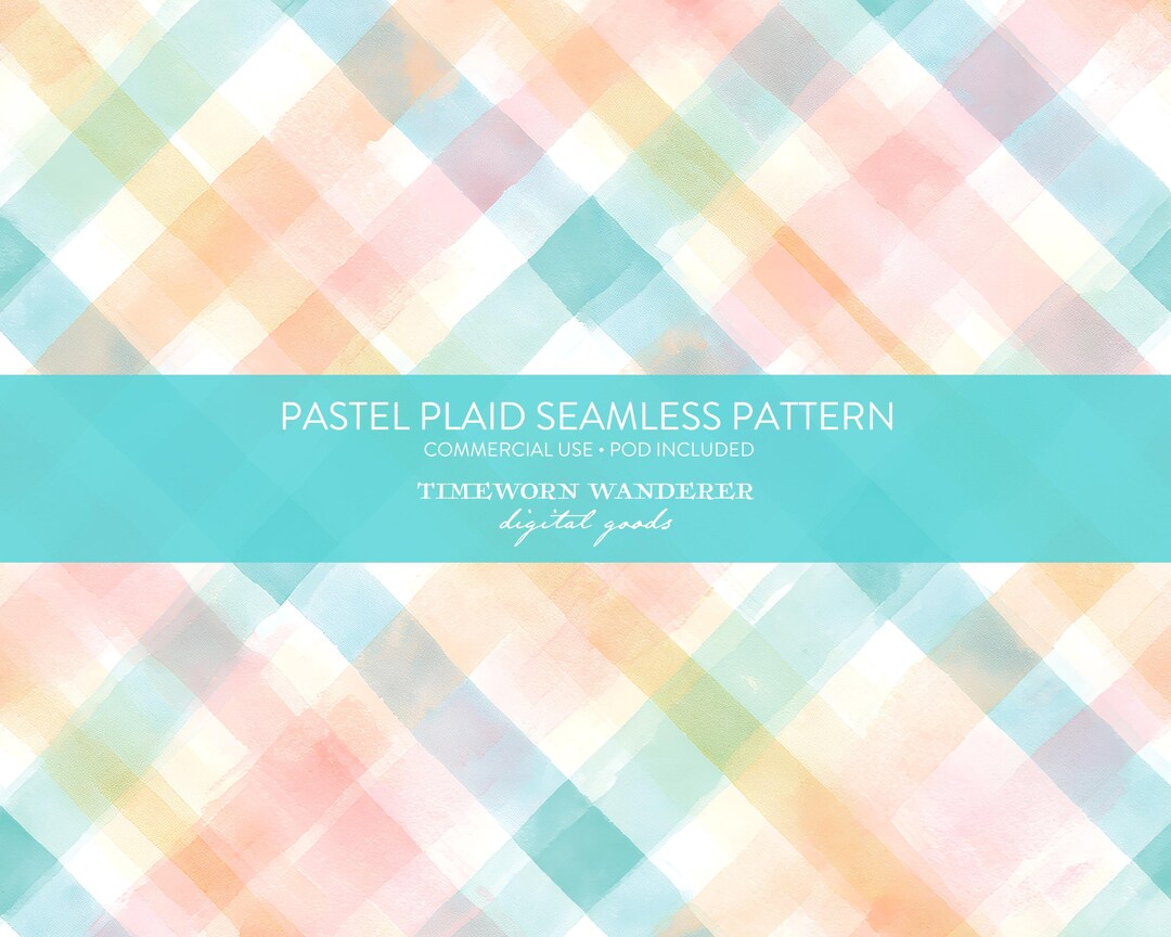 Watercolor Pastel Plaid Seamless Pattern, Diagonal Gingham Check ...