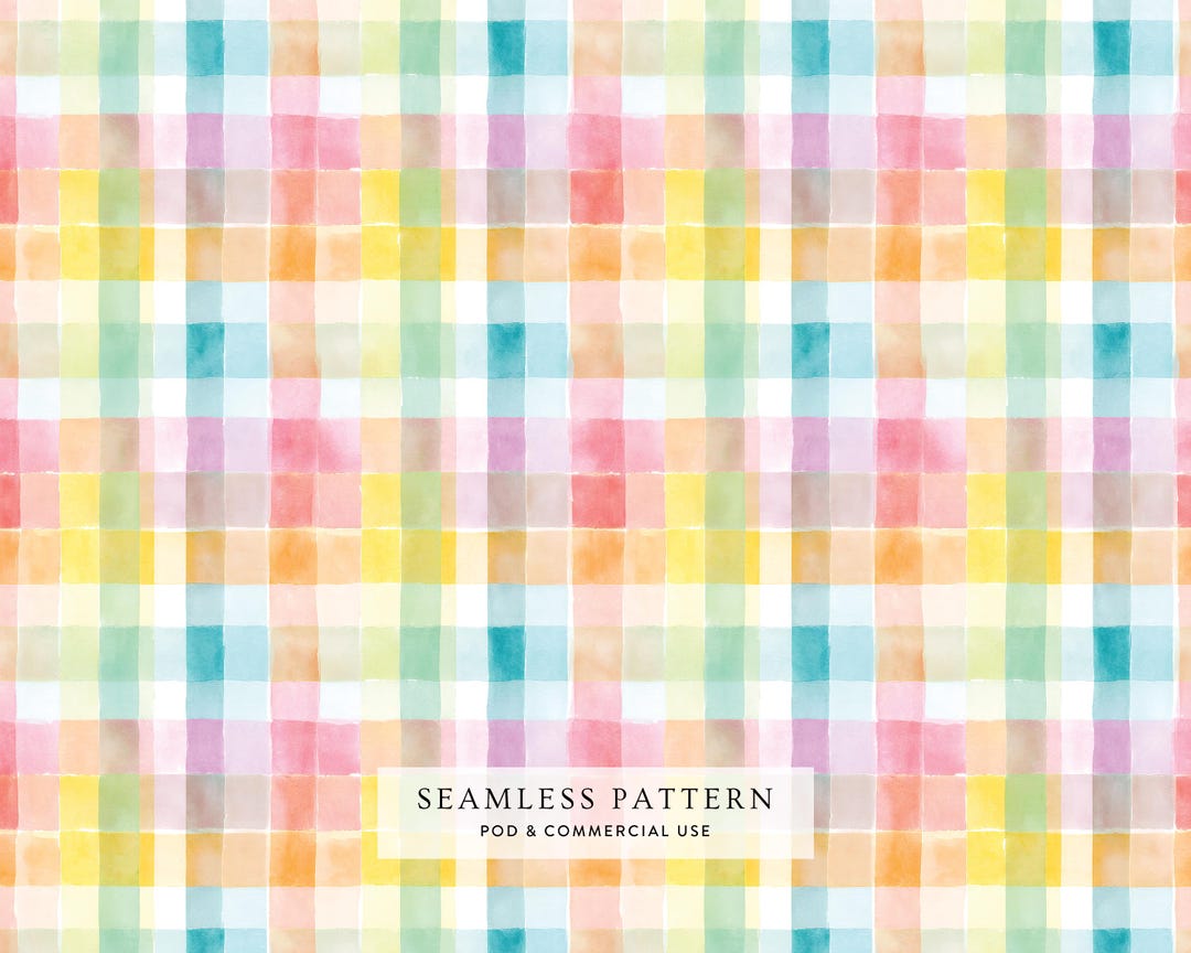 Pastel Rainbow Plaid Seamless Pattern, Watercolor Check Digital Paper ...