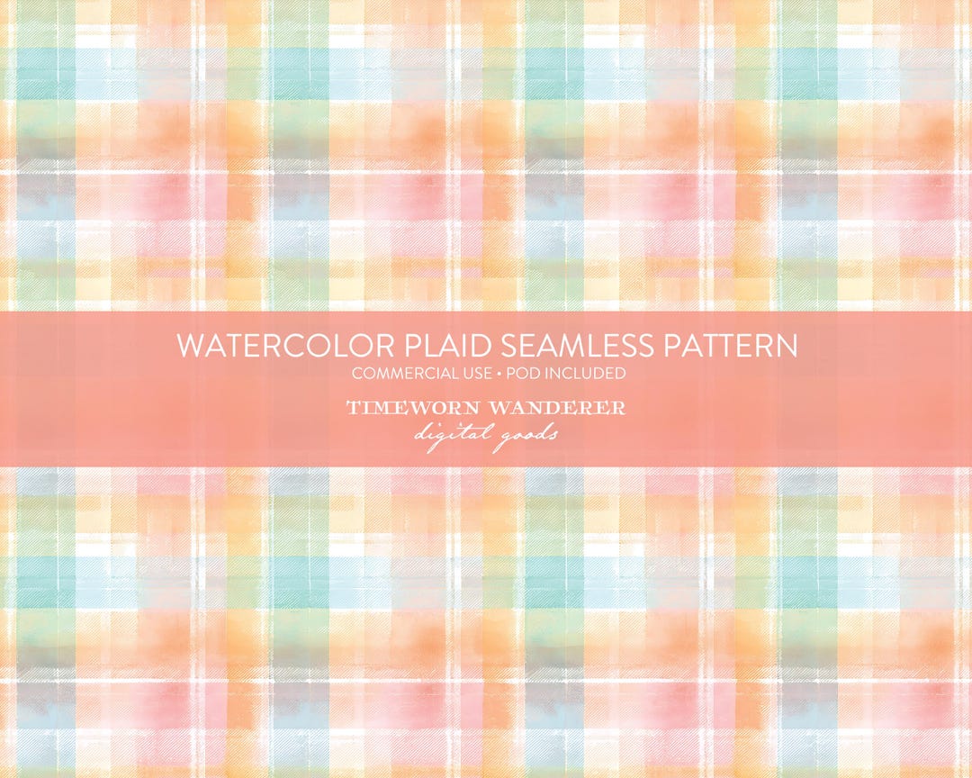 Pastel Rainbow Plaid Seamless Pattern, Watercolor Tartan Digital Paper ...