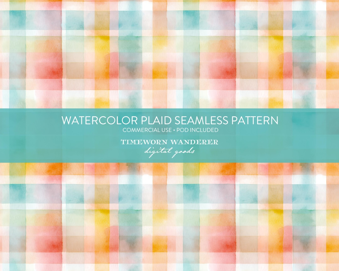 Watercolor Plaid Seamless Pattern, Soft Gingham Check Digital Paper ...