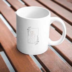 Ceramic mug with logo, minimalist, black and white