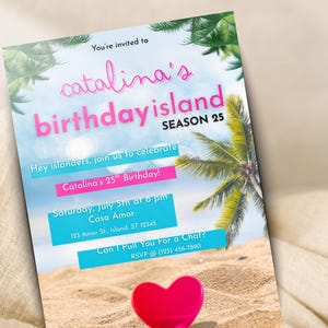 Love Island Birthday Invitation Template: Editable Canva Design (5x7 in)