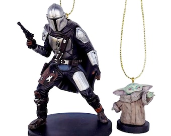 Mandalorian and Grogu Ornaments Figure Figurine Mando Hero Christmas Ornament Gift Decor Collectible from Disney TV Series The Mandalorian