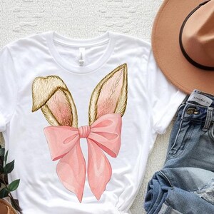 Cute Coquette Bow Bunny Ears PNG SVG, Vintage Easter Digital Design Stylish Rabbit Illustration Download Pastel Pink Aesthetic Bunny Graphic