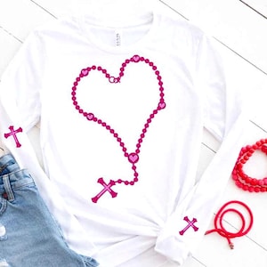 Christian Rosary PNG SVG 2 Designs Mix and Match Pink Cross and Heart Prayer Beads Graphics