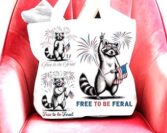 Funny Raccoon PNG 3 Designs Free to Be Feral July 4th Mix and Match Graphics