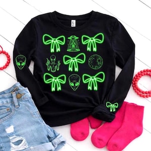 Alien SVG PNG Bundle 3 Coquette Bow Alien Head UFO png Designs Mix and Match Neon Space Shirts Graphics
